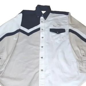 Express Rider Rockabilly Shirt Embroider Aztec Rodeo Western Cowboy Button Men M